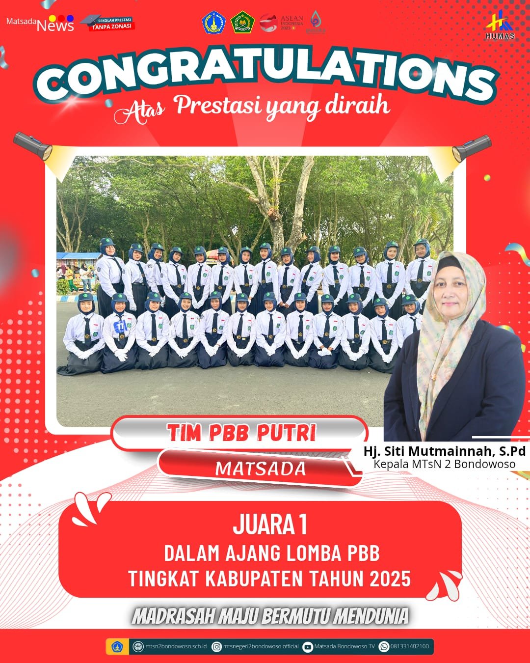 MTsN 2 Bondowoso Raih Juara Lomba PBB Tingkat Kabupaten